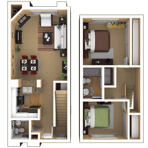 Floor plan for 2 beds, 1.5 baths, 993 sqft